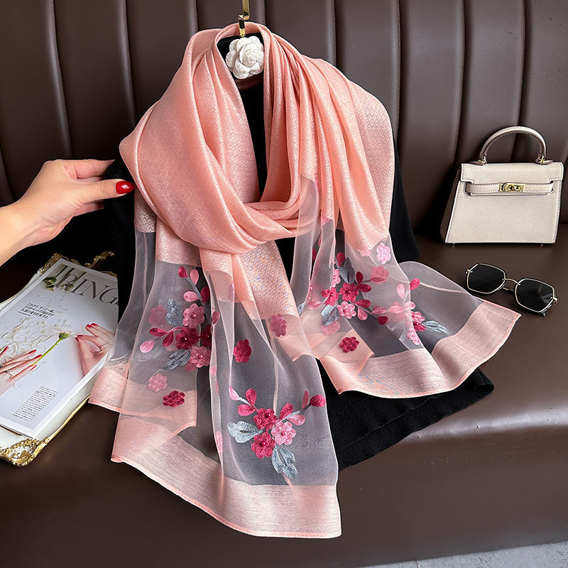Elegant Embroidered Summer Sunscreen Scarf