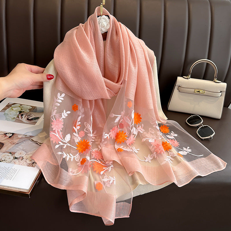 Elegant Embroidered Summer Sunscreen Scarf